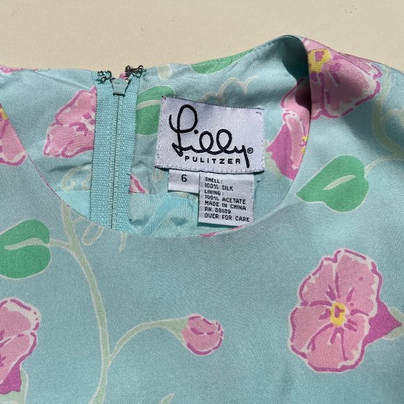 Classic Lilly Pulitzer Silk Maxi Dress Blue with Pink Morning Glories Size 6 - Picture 5 of 16